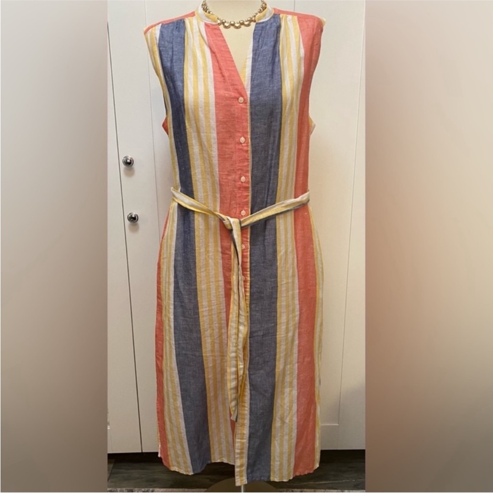 Banana Republic Multi Striped Button Front Sleeveless Belted Dress Sz 10 NWOT
